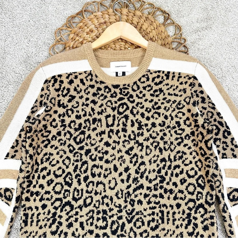 Current/Elliott Duvall Leopard Animal Print Sweater Pullover Wool Blend Size 2 - Picture 5 of 11